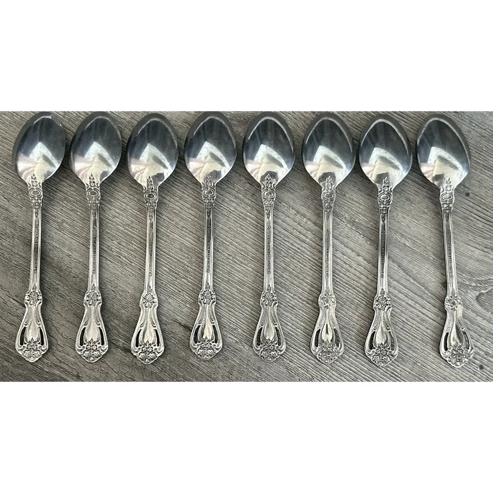 Stanley Roberts Rogers Teaspoons Stainless Valentine Set‎ Of 8 Pierced 6-1/8
